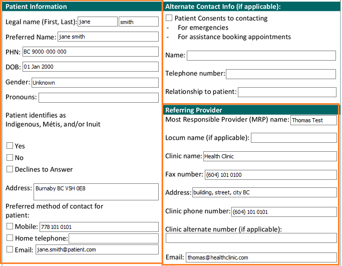 Screenshot of the pre-populated information in Profile EMR for the IPT referral program form